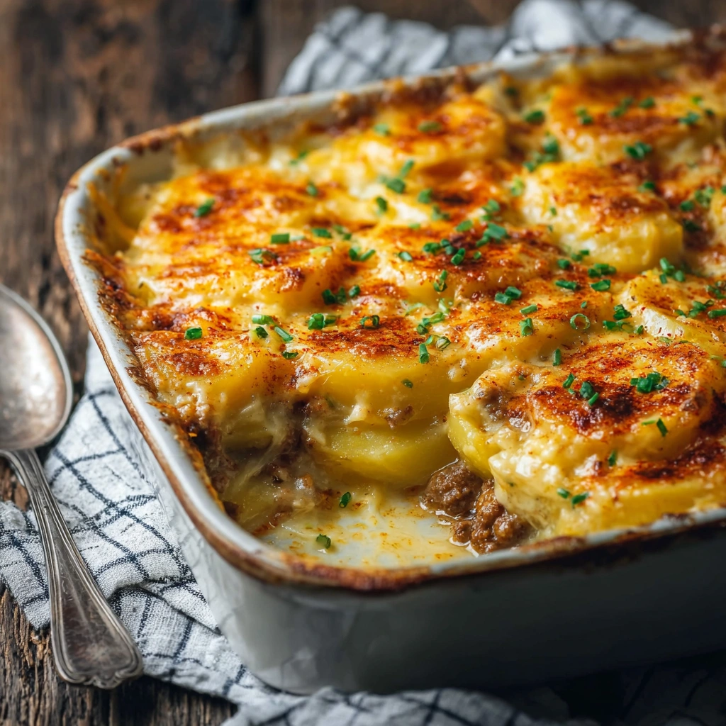 Hearty Cheesy Hamburger Potato Casserole Dinner - Image 2