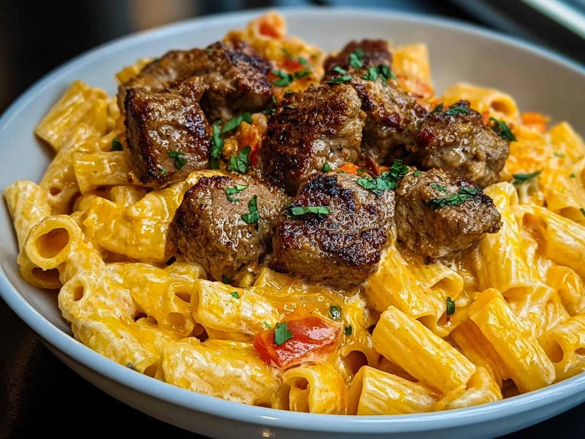 Cajun Steak Tips with Cheesy Rigatoni Sauce - Image 1