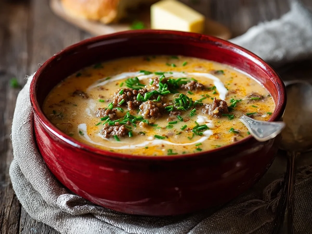 Cheesy Beef and Potato Soup: Hearty Dinner Delight - Image 1