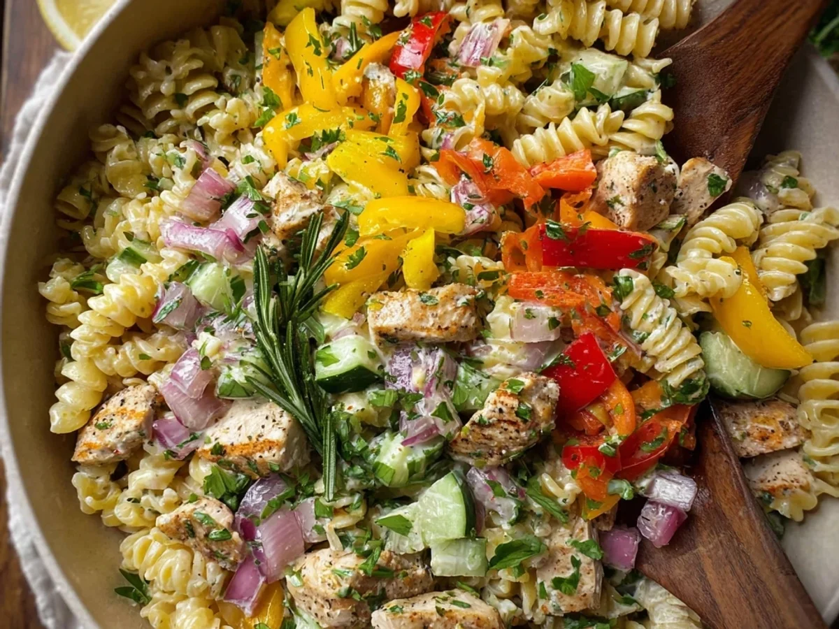 Chicken Pasta Salad: Lemon Herb Dressing Tangy Recipe - Image 2