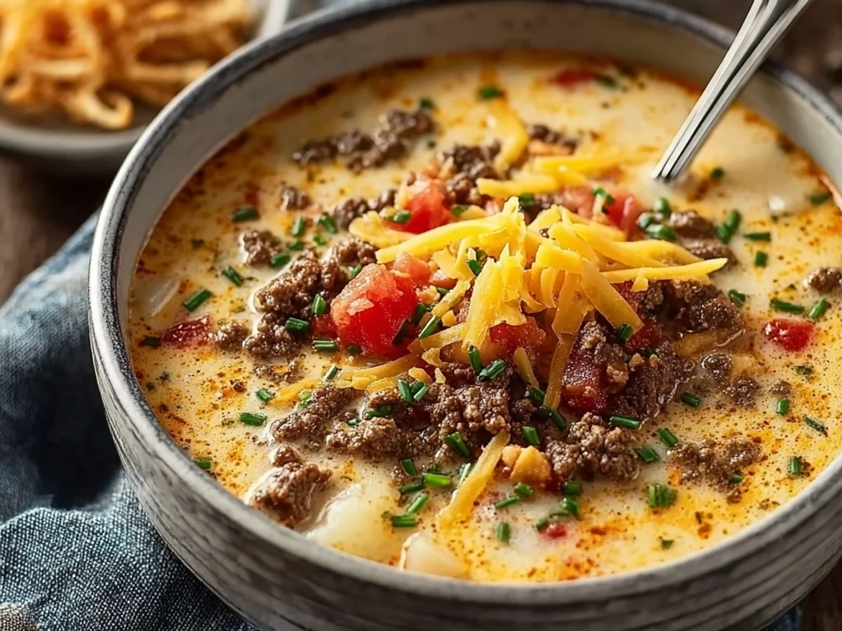 Creamy Cheeseburger Soup: A Hearty Dinner Recipe - Image 1