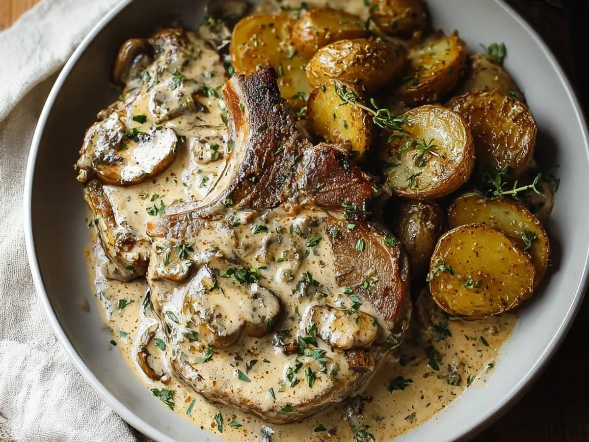 Creamy Garlic Lamb Chops with Roasted Potatoes - Image 1
