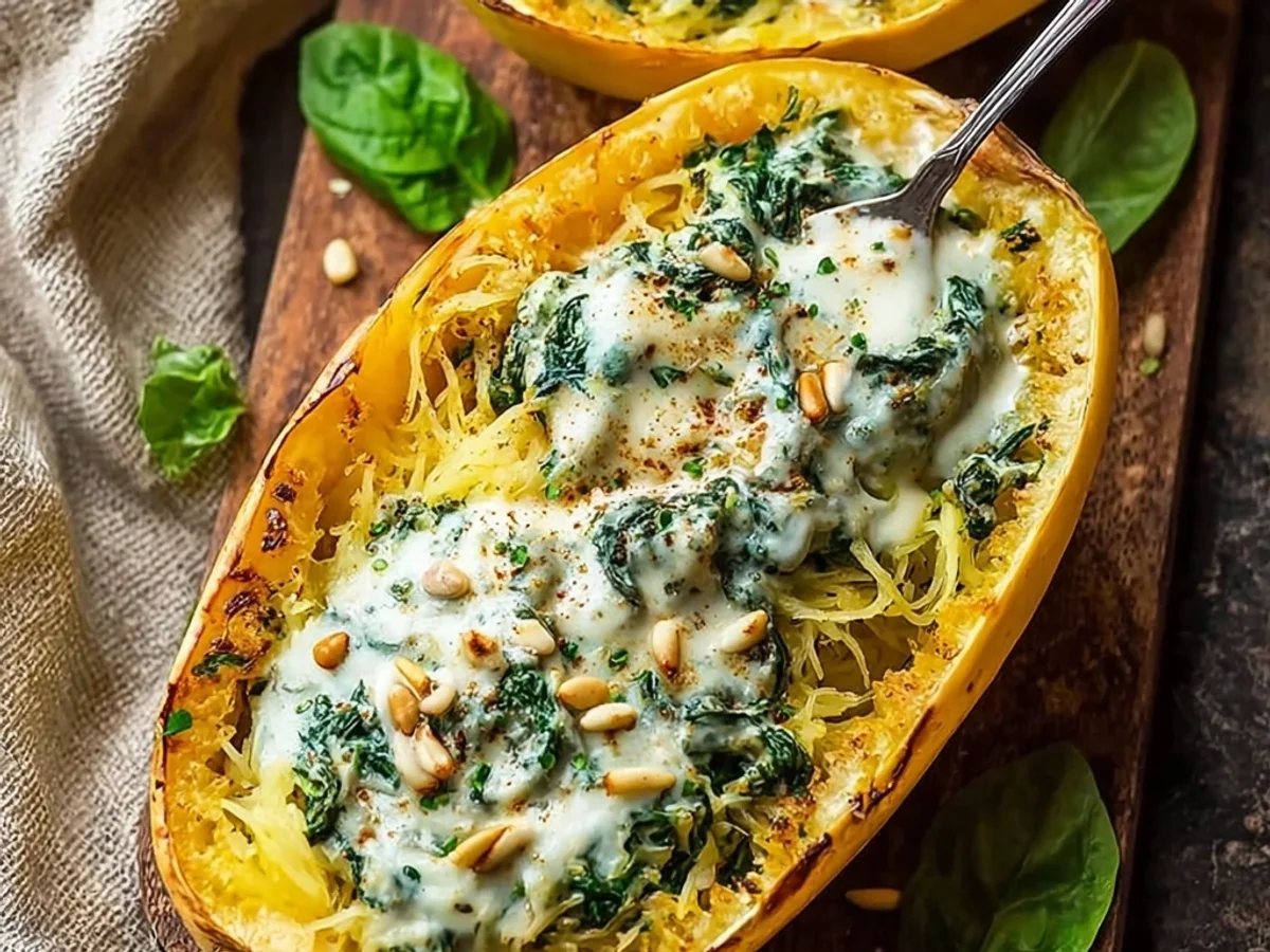 Creamy Parmesan Spinach Stuffed Spaghetti Squash - Image 1