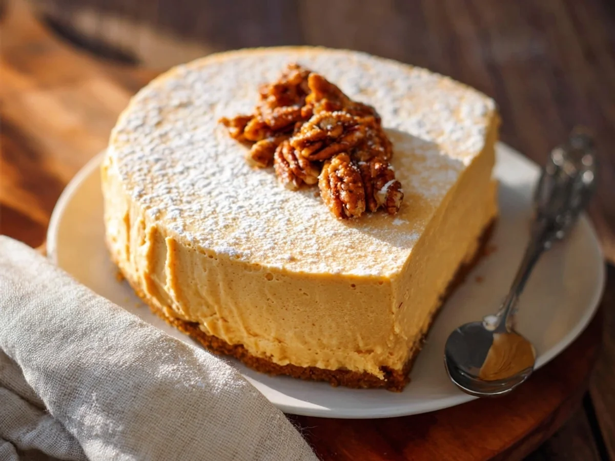 Creamy Pumpkin Cheesecake Recipe with Spiced Graham Crust - Image 1