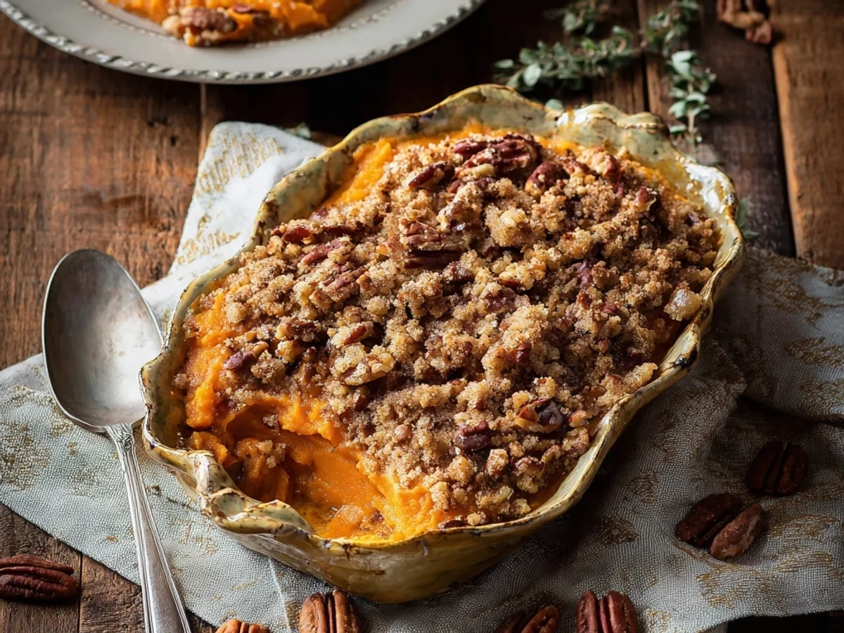 Creamy Sweet Potato Casserole with Crunchy Pecan Topping - Image 1