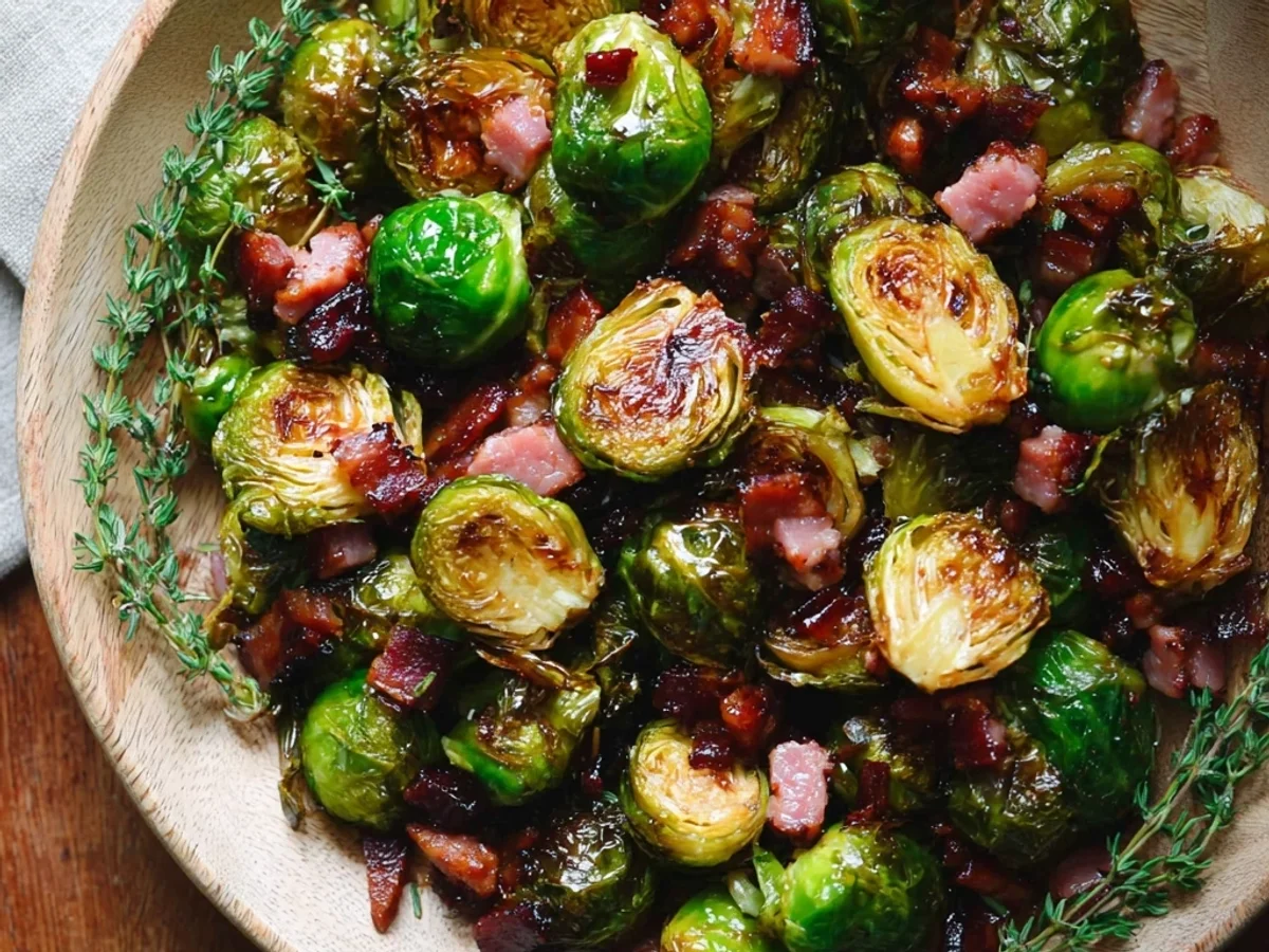 Crispy Brussels Sprouts and Turkey Ham Skillet - Image 1
