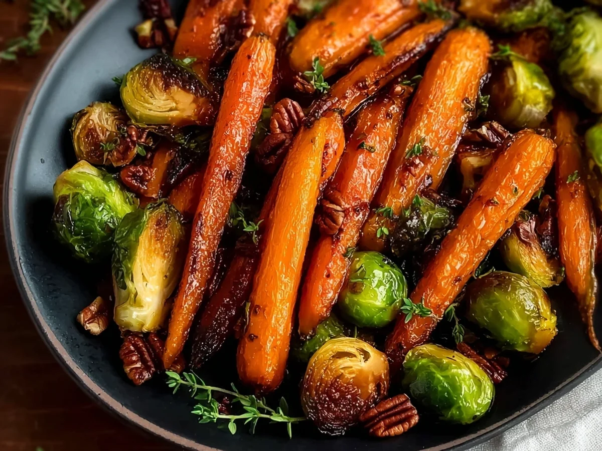 Crispy Maple Glazed Carrots and Brussel Sprouts with Thyme - Image 2