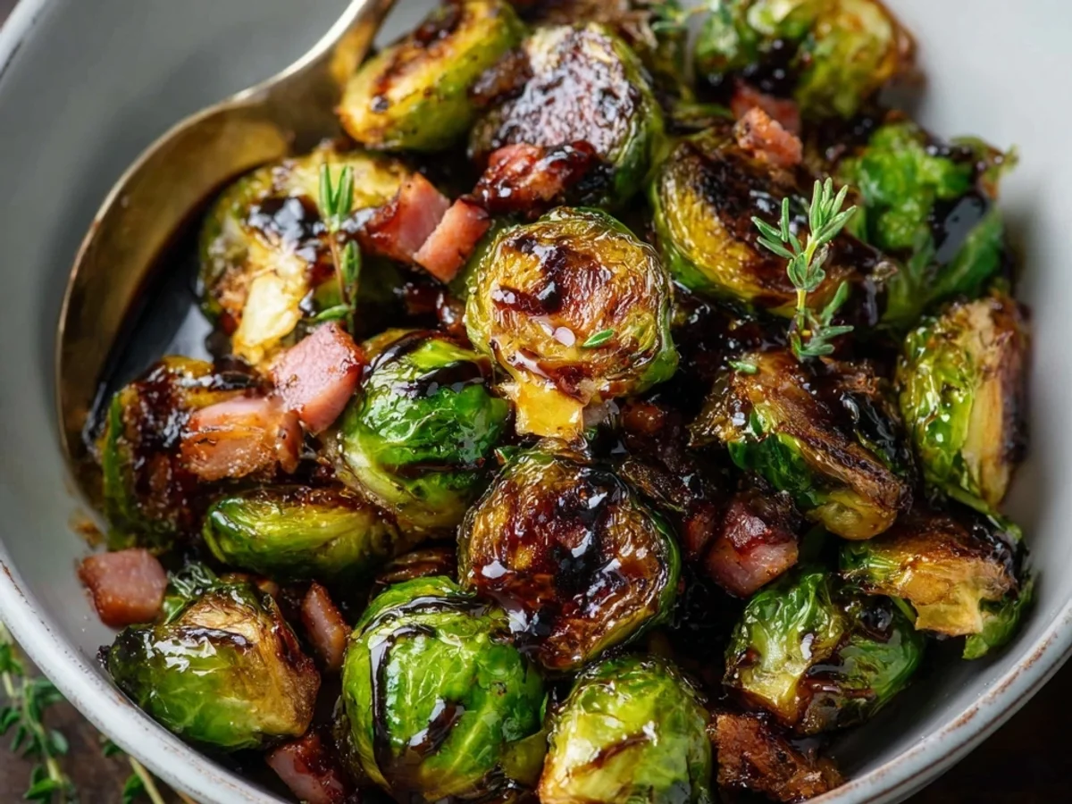 Crispy Roasted Brussels & Turkey Ham with Balsamic Glaze - Image 2