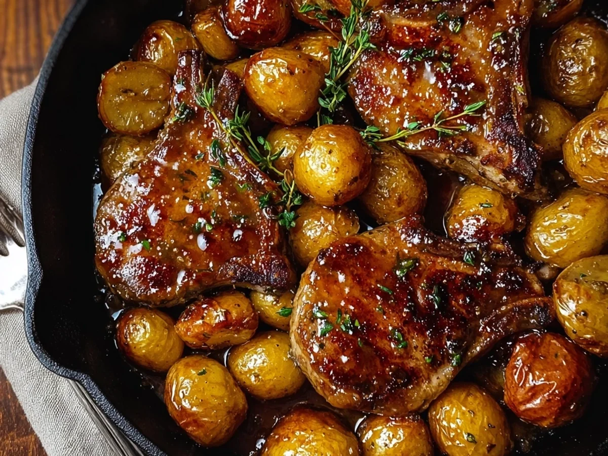 Easy Honey Mustard Lamb Chops and Potatoes Skillet - Image 1
