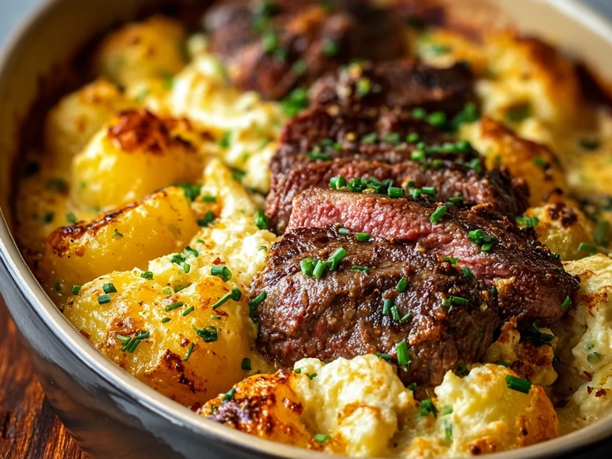 Garlic Butter Steak Cheddar Potato Bake: A Homestyle Meal - Image 1