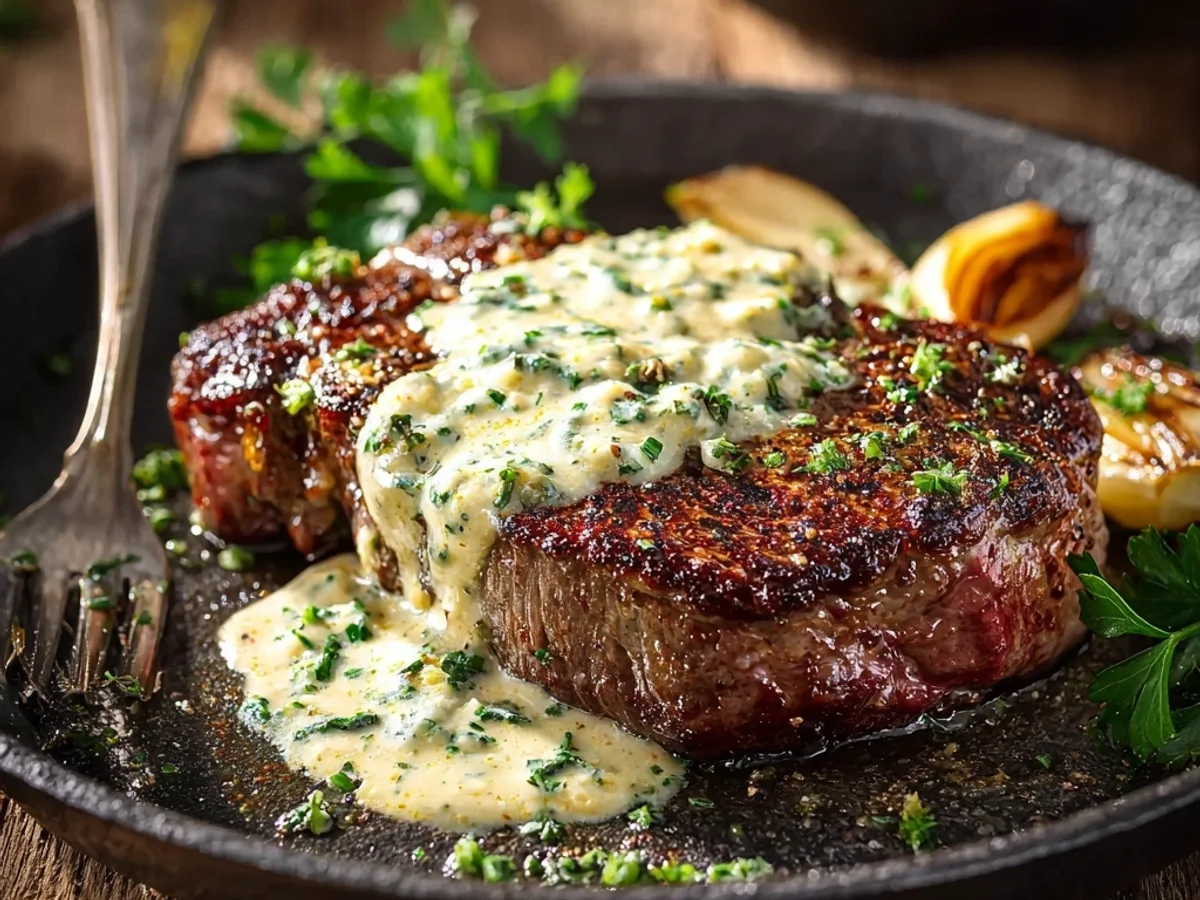 Garlic Butter Steak with Creamy Parmesan Sauce - Image 2