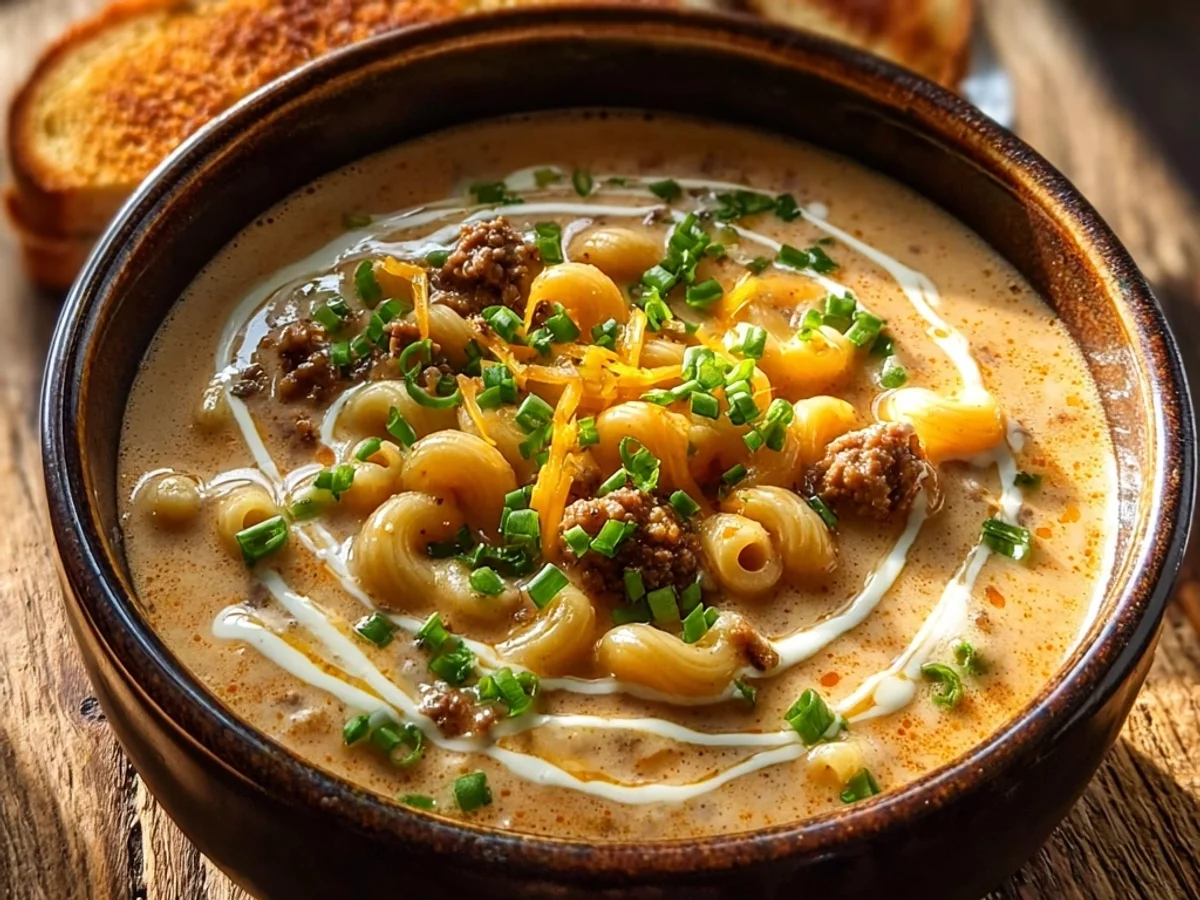 Hearty One Pot Macaroni Cheeseburger Soup - Image 2