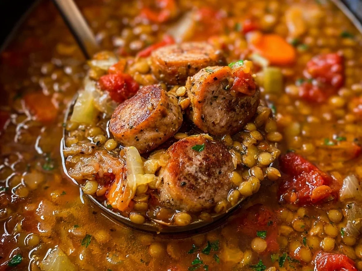 Hearty Slow Cooker Sausage & Lentil Soup - Image 1