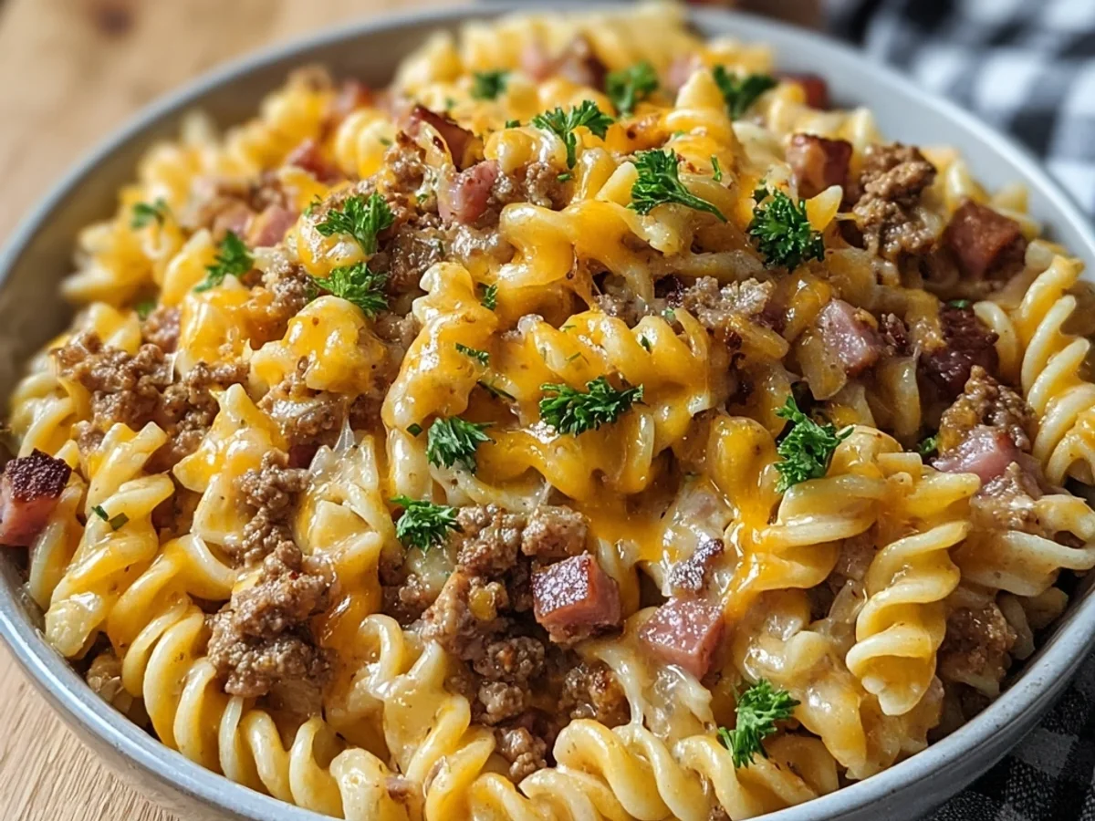 Hearty Turkey Ham Cheeseburger Pasta Skillet - Image 1