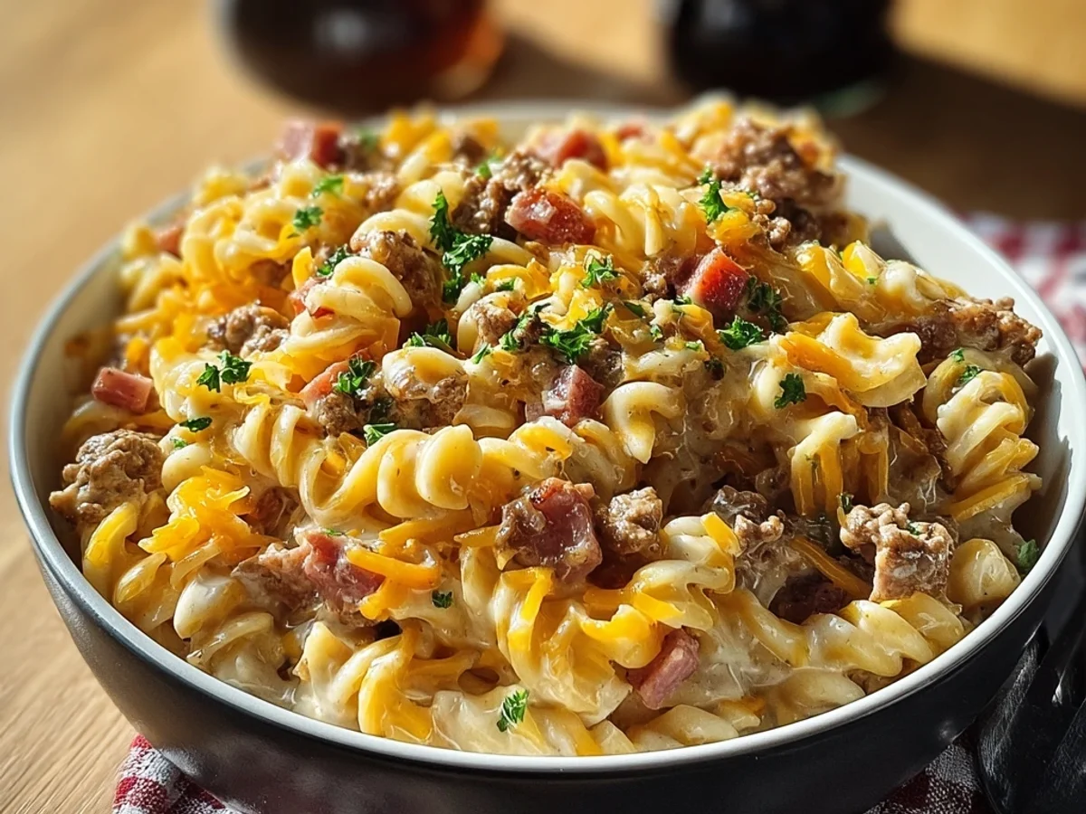 Hearty Turkey Ham Cheeseburger Pasta Skillet - Image 2