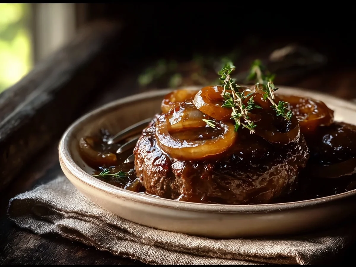 Homestyle Hamburger Steak with Onions and Gravy - Image 1