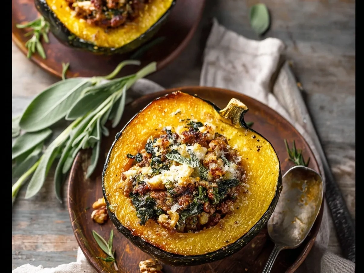 Rustic Beef Sausage Stuffed Acorn Squash: Hearty Dinner - Image 1