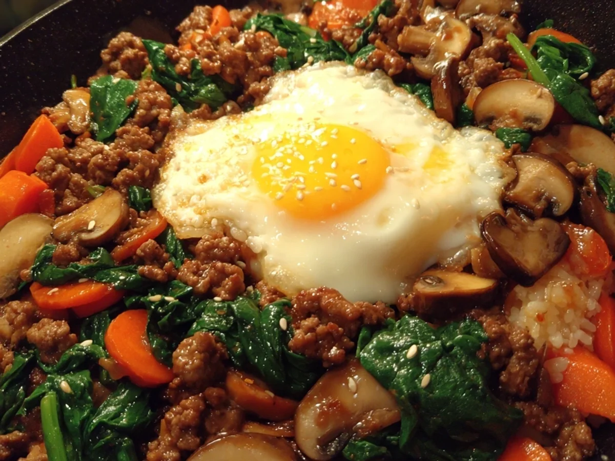 Shortcut Bibimbap: One Skillet Ground Beef & Veggies - Image 2