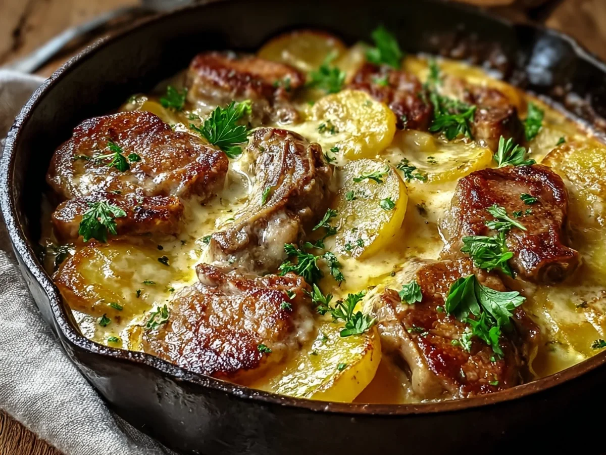 Smothered Lamb Chop Casserole with Creamy Scalloped Potatoes - Image 1