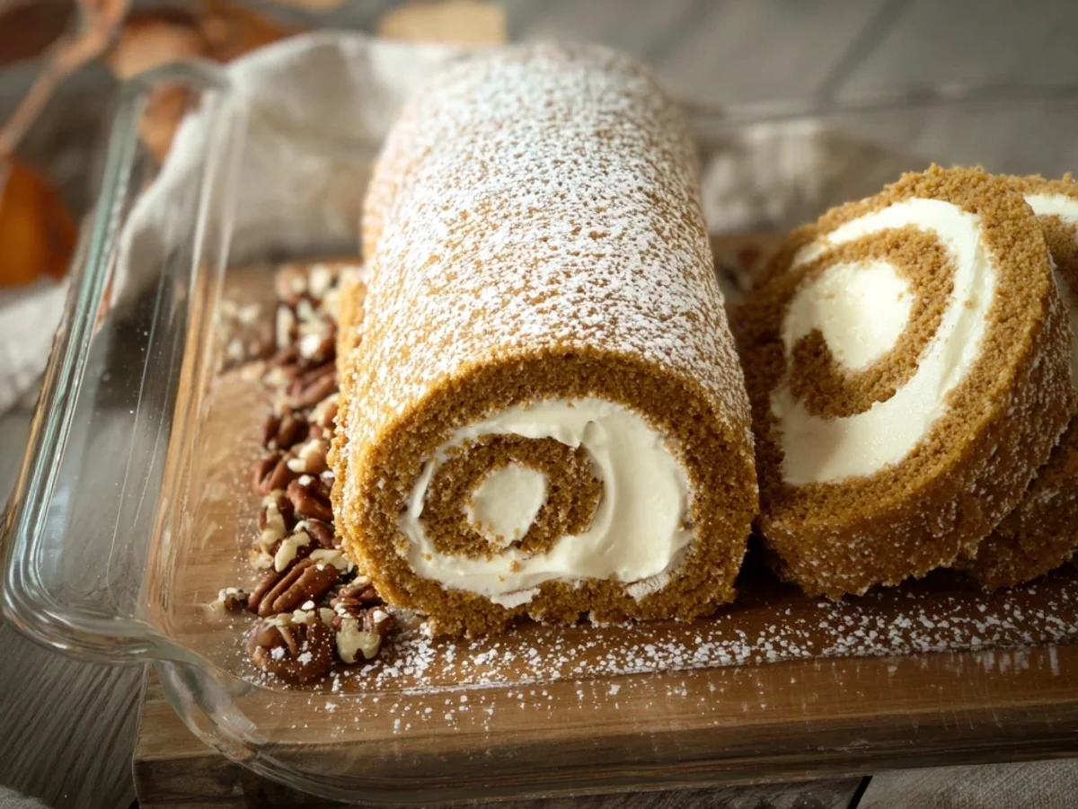 Spiced Pumpkin Cake Roll with Creamy Cream Cheese Filling - Image 1