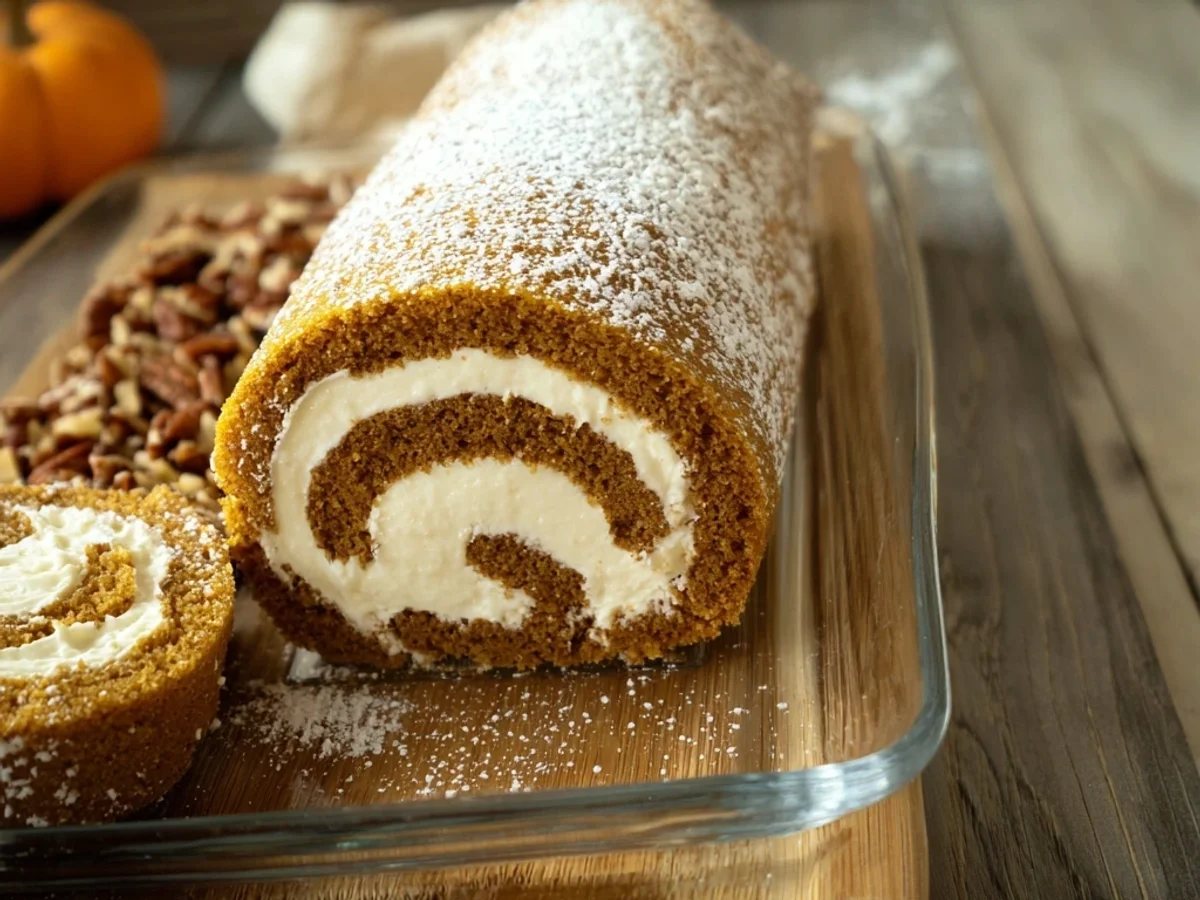 Spiced Pumpkin Cake Roll with Creamy Cream Cheese Filling - Image 2