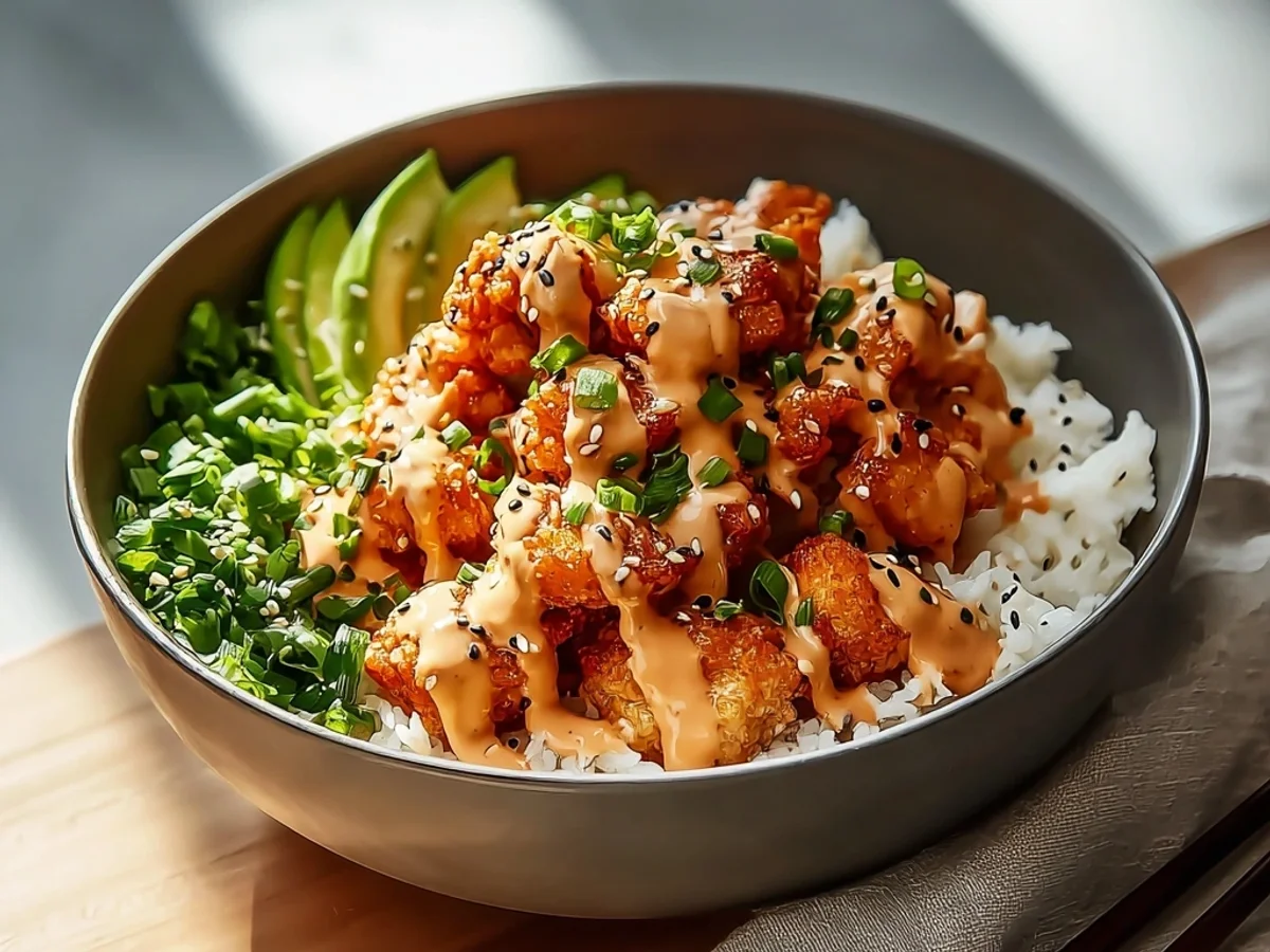 Spicy Bang Bang Chicken Bowl with Creamy Sauce - Image 1