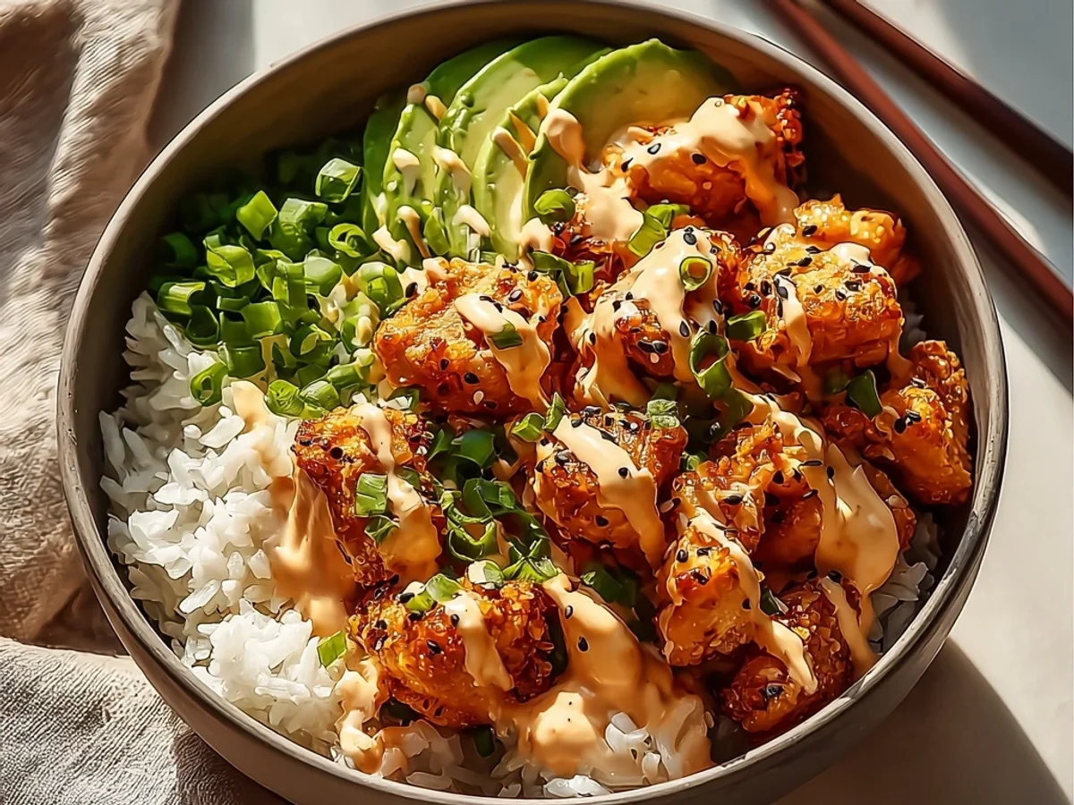 Spicy Bang Bang Chicken Bowl with Creamy Sauce - Image 2