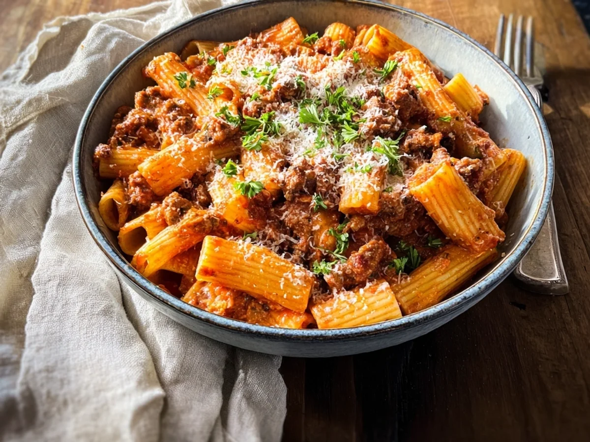 Spicy Beef Sausage Rigatoni Recipe: Hearty Pasta Night - Image 1