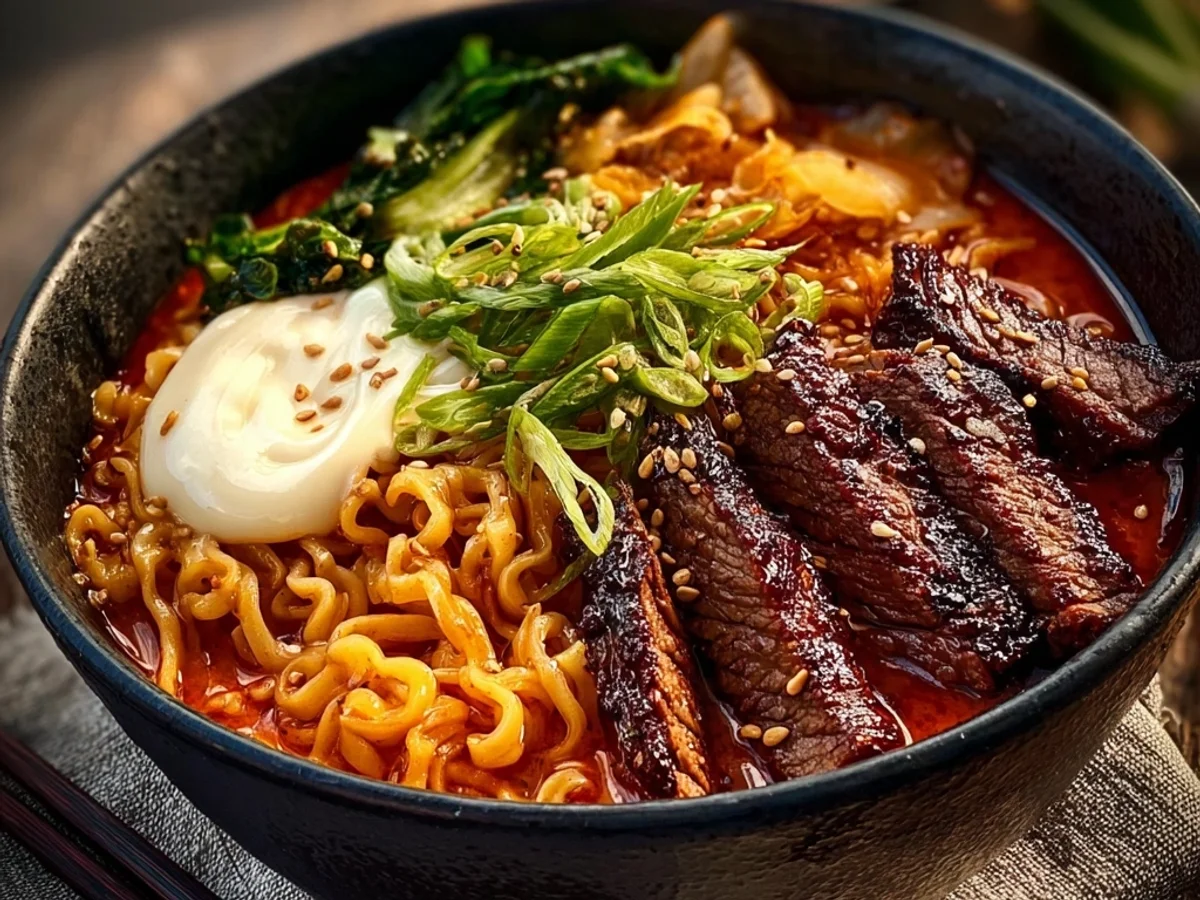 Spicy Korean Ramen with Grilled Beef & Creamy Sauce - Image 2