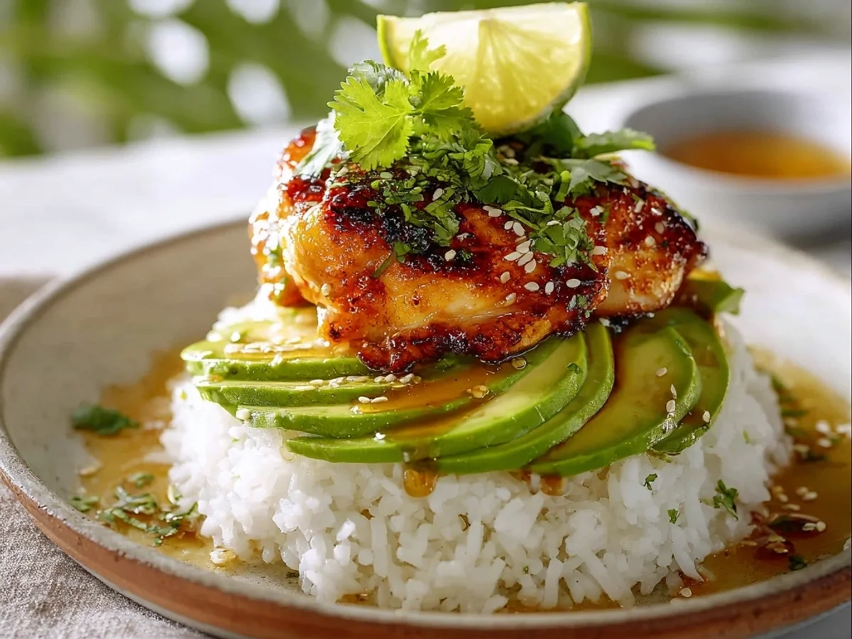 Tangy Honey Lime Chicken Avocado Rice Stacks - Image 1