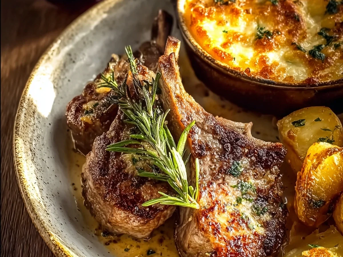 Tender Garlic Butter Lamb Chops & Cheesy Potato Bake - Image 2