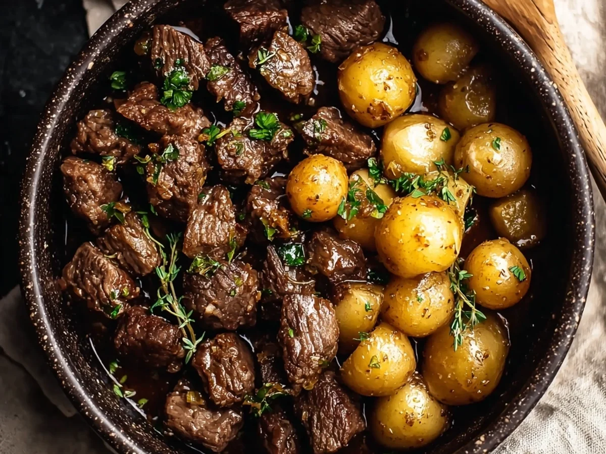 Tender Slow Cooker Garlic Butter Beef Bites & Potatoes - Image 2