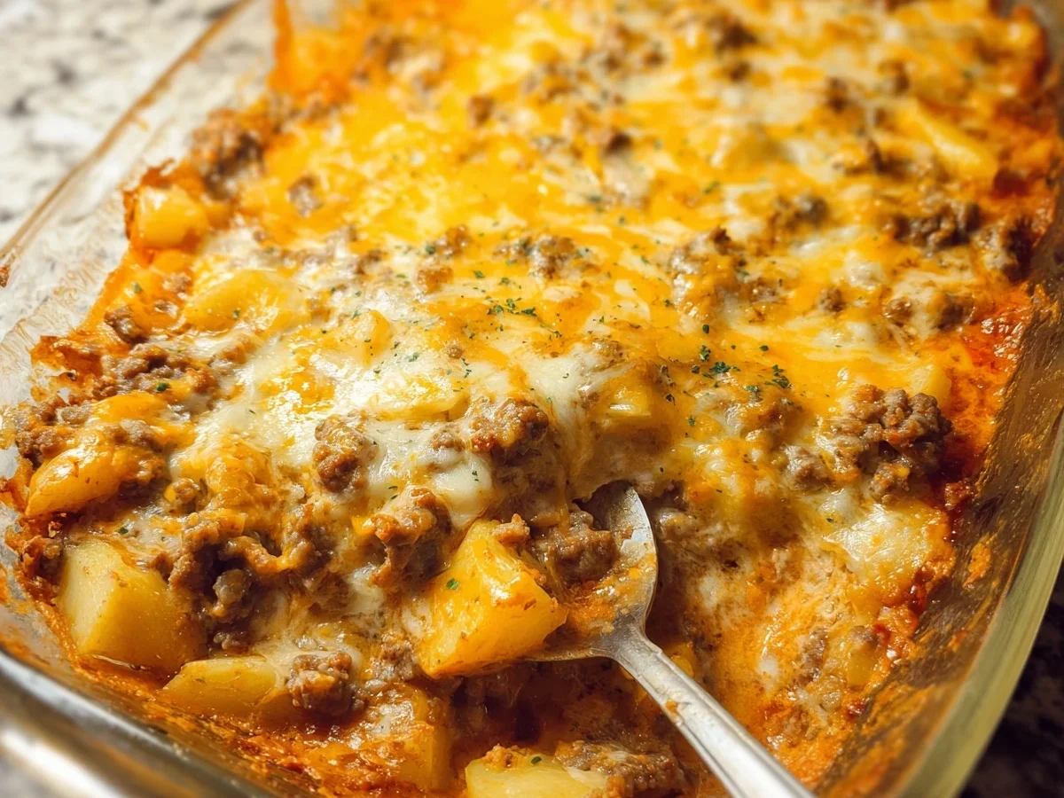 Cheesy Ground Beef & Potato Casserole - Featured Image