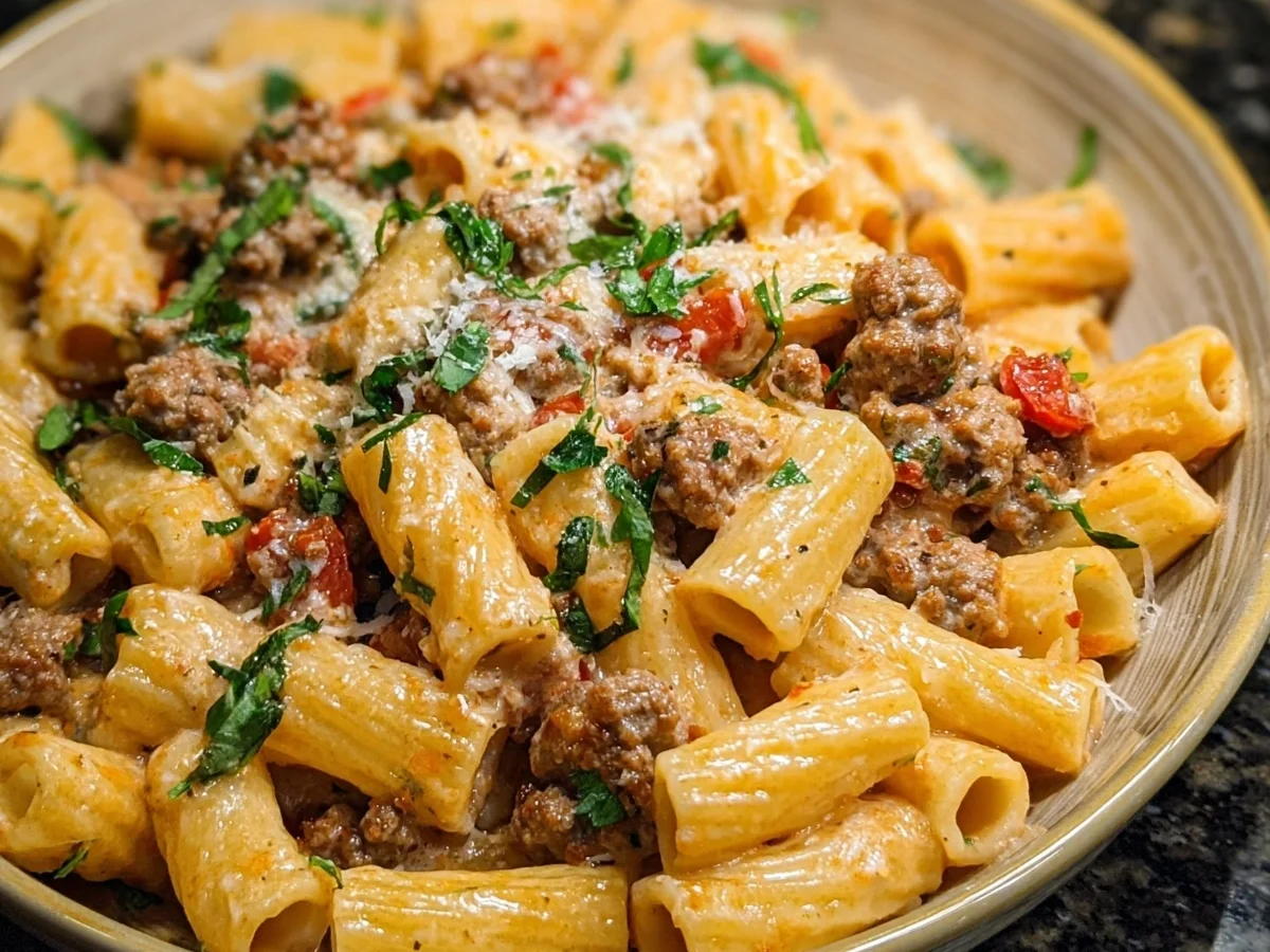 Creamy Beef Sausage Rigatoni for Family Dinner - Featured Image