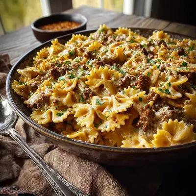 Creamy Cajun Alfredo Bowties with Ground Beef