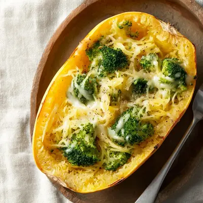Creamy Cheesy Broccoli Spaghetti Squash Bake