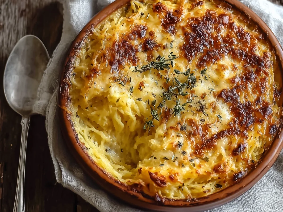 Creamy Cheesy Spaghetti Squash Au Gratin Bake - Featured Image