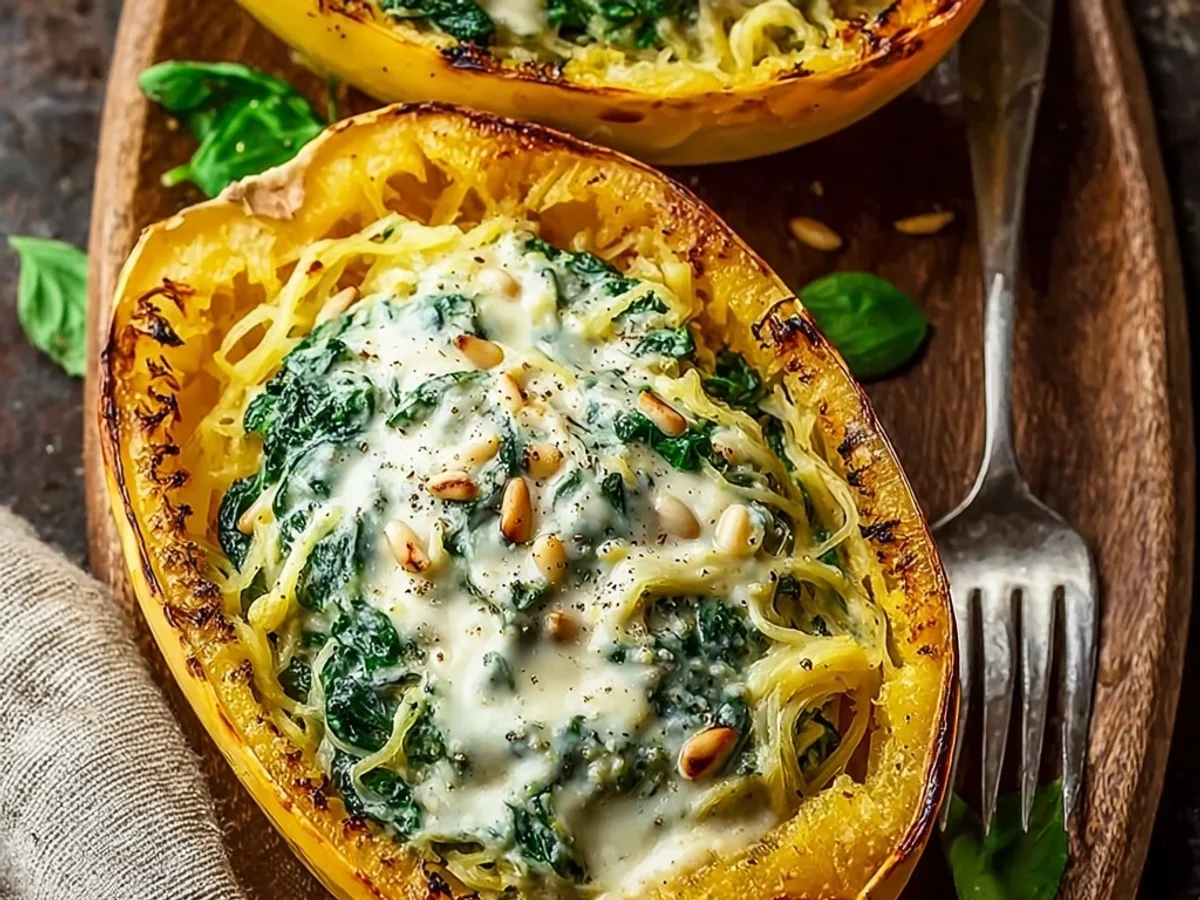 Creamy Parmesan Spinach Stuffed Spaghetti Squash - Featured Image