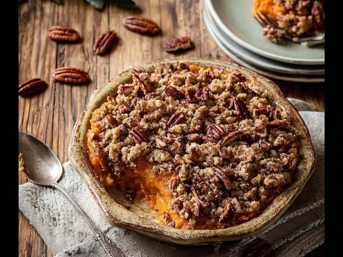 Creamy Sweet Potato Casserole with Crunchy Pecan Topping - Featured Image