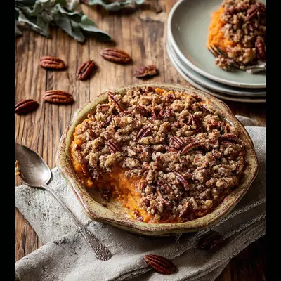 Creamy Sweet Potato Casserole with Crunchy Pecan Topping
