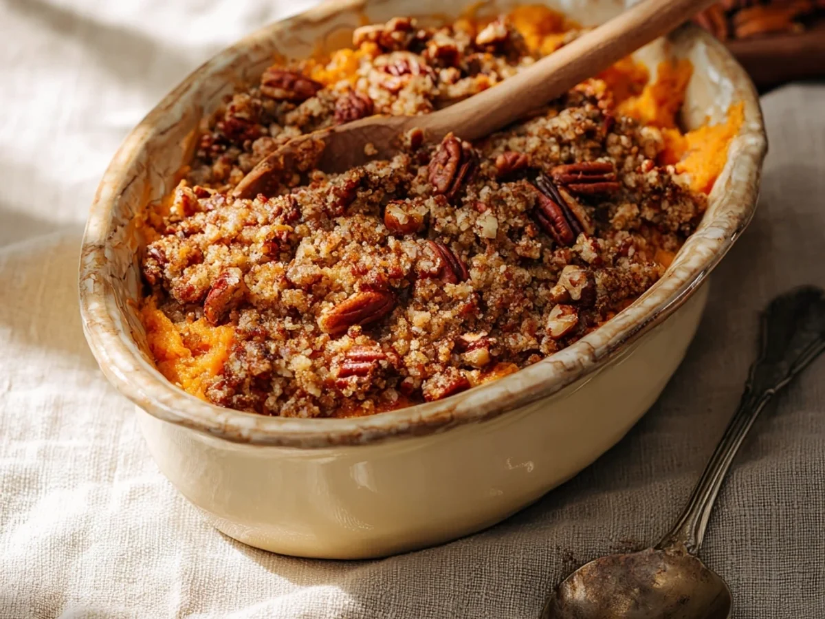 Creamy Sweet Potato Casserole with Pecan Crunch - Featured Image