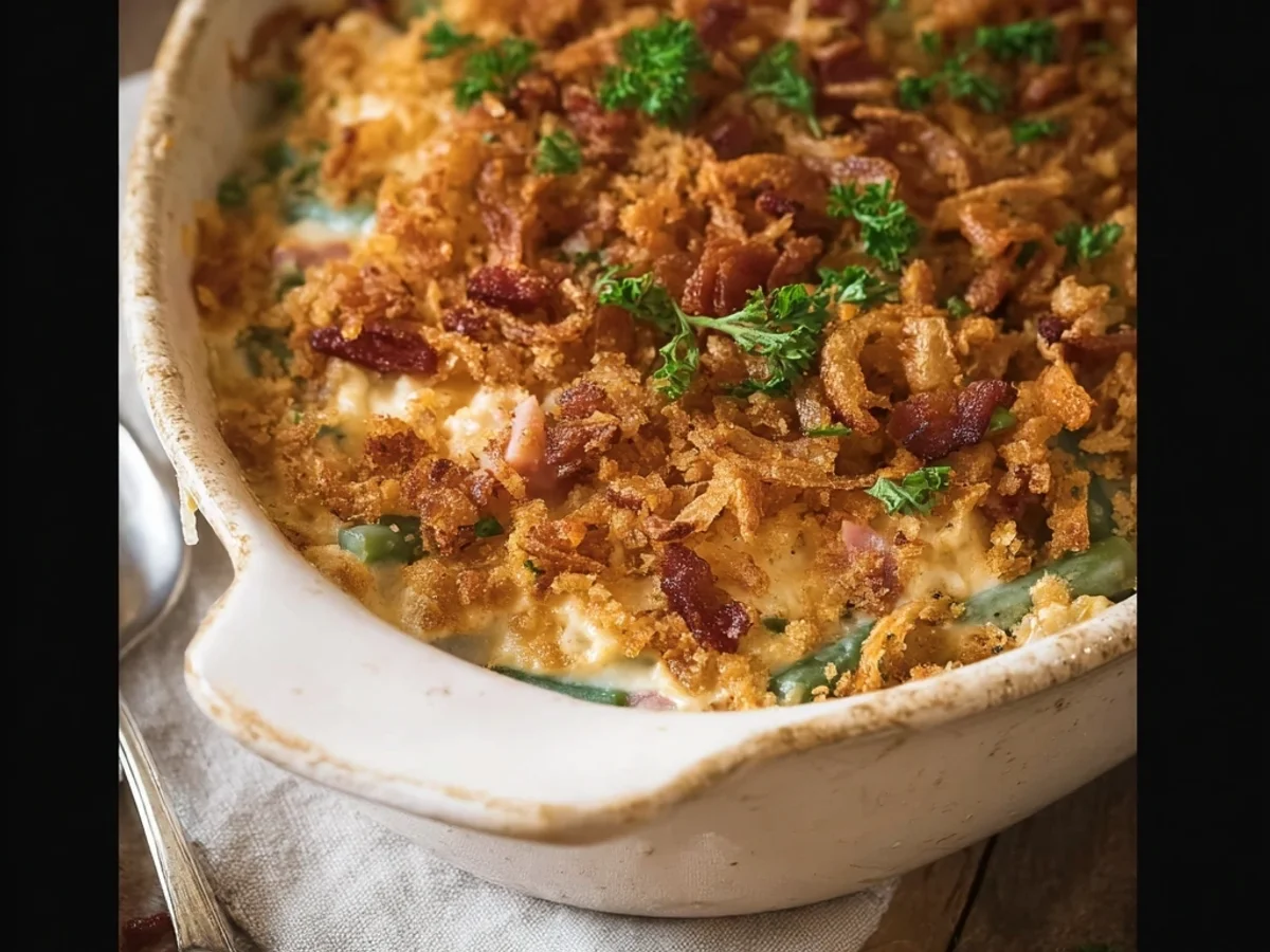 Creamy Turkey Ham Green Bean Casserole - Featured Image