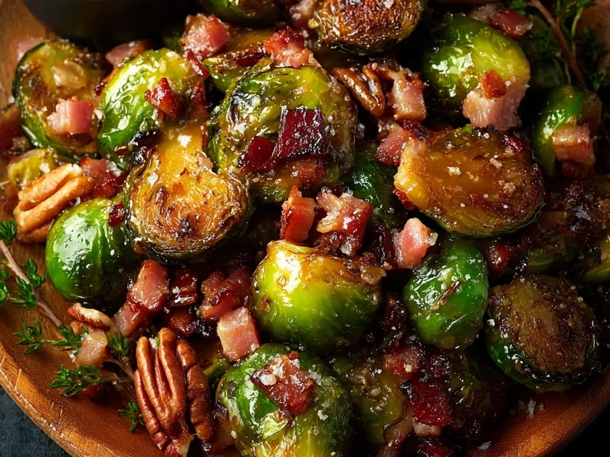 Crispy Honey Glazed Brussels Sprouts & Turkey Ham - Featured Image