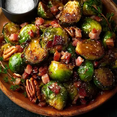 Crispy Honey Glazed Brussels Sprouts & Turkey Ham