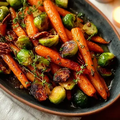 Crispy Maple Glazed Carrots and Brussel Sprouts with Thyme