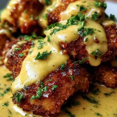 Crispy Pretzel Chicken with Tangy Mustard-Cheddar