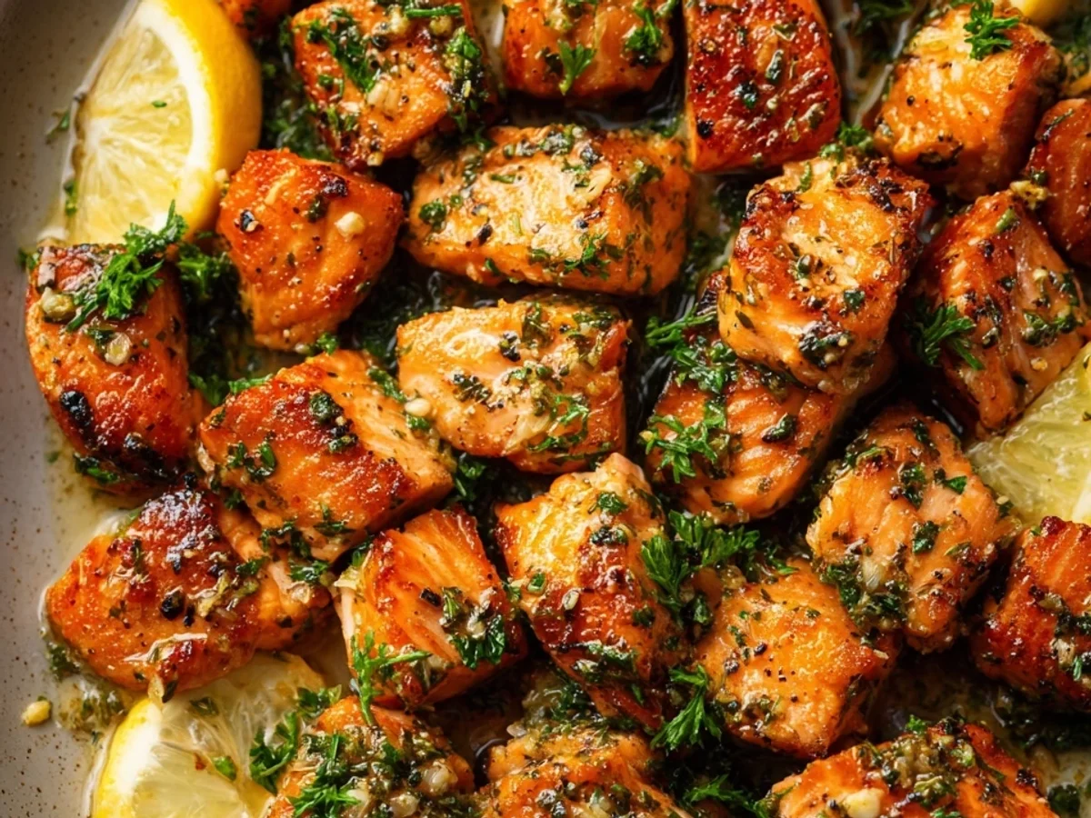 Easy Garlic Butter Salmon Bites Recipe - Featured Image