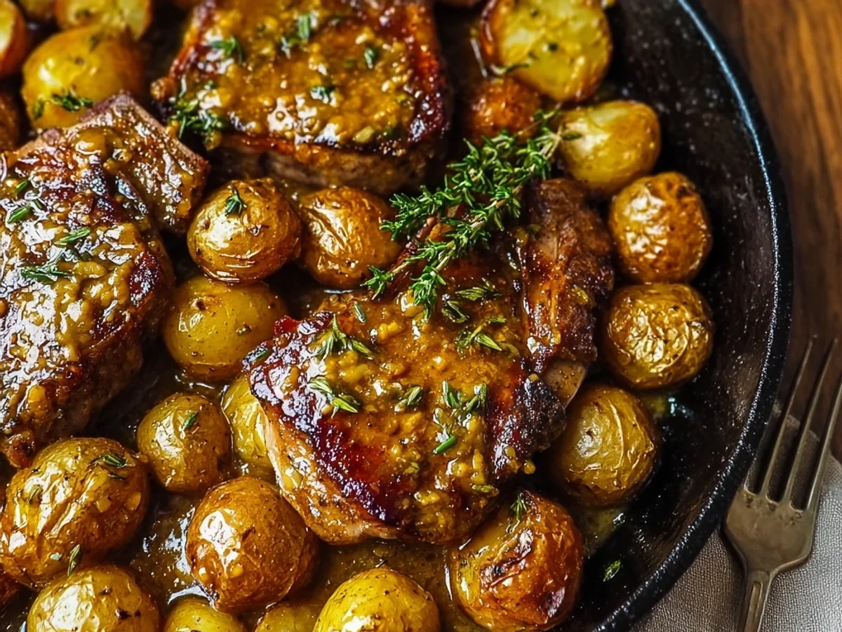 Easy Honey Mustard Lamb Chops and Potatoes Skillet - Featured Image