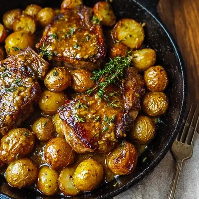 Easy Honey Mustard Lamb Chops and Potatoes Skillet