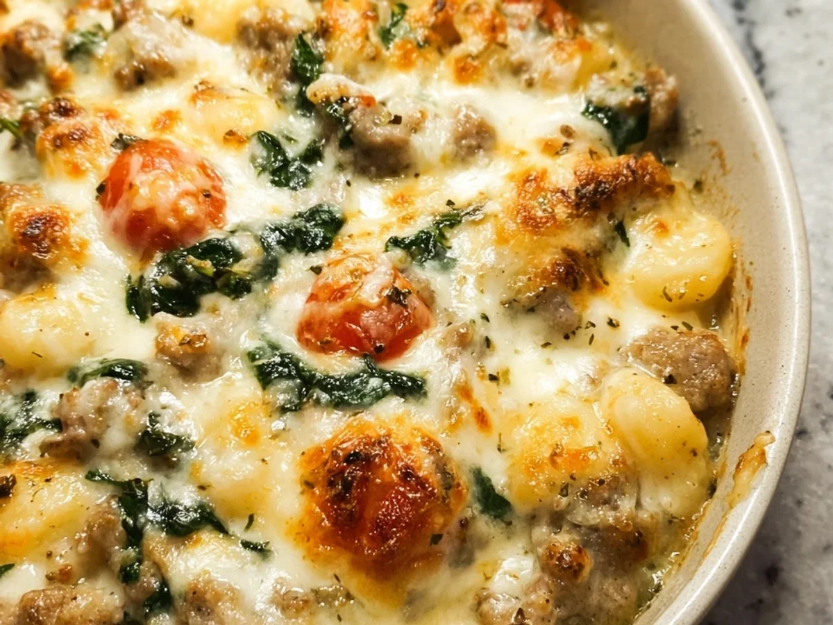 Easy Pesto Turkey Sausage Gnocchi Bake - Featured Image